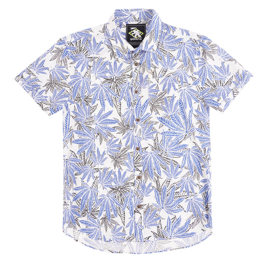 Mens palm tree printed short sleeve white shirt